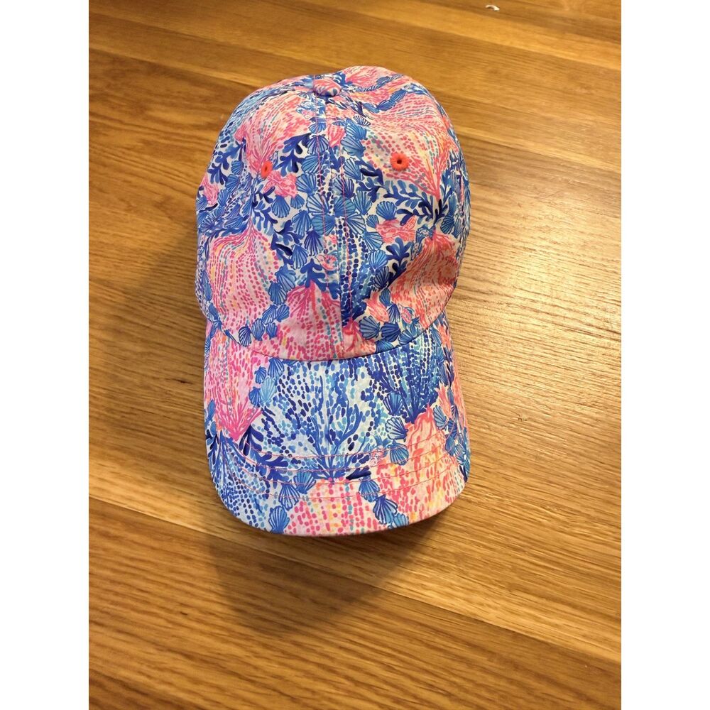 Lilly Pulitzer Run Around Hat Saltwater Blue Pink Adjustable Baseball Cap